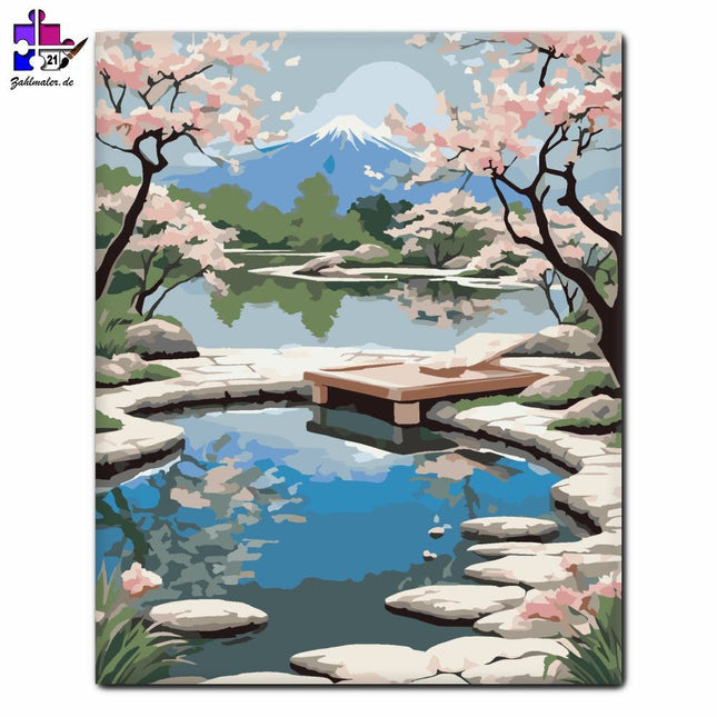 Zen Garten Frühling Kirschblüte | Malen nach Zahlen-Zahlmaler.de