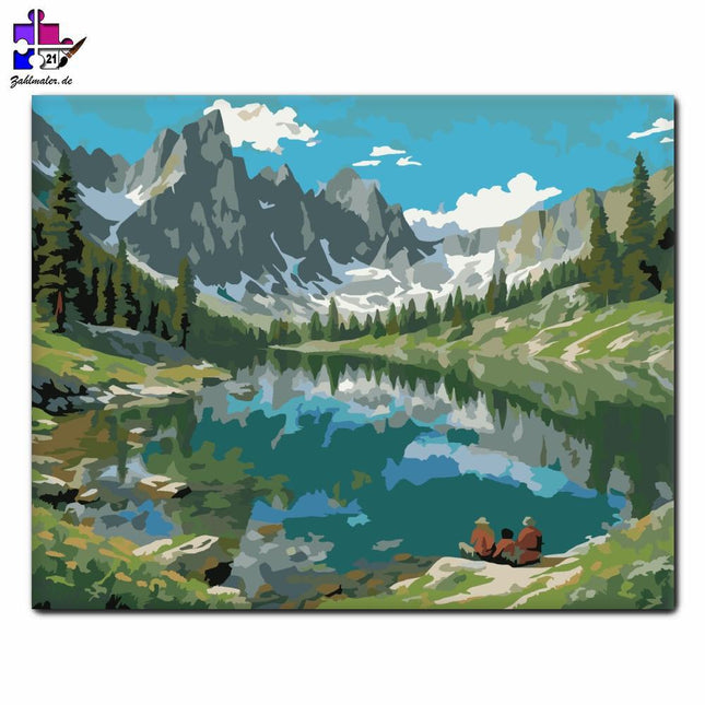 Alpines Seeufer mit Wildblumen | Malen nach Zahlen-Zahlmaler.de