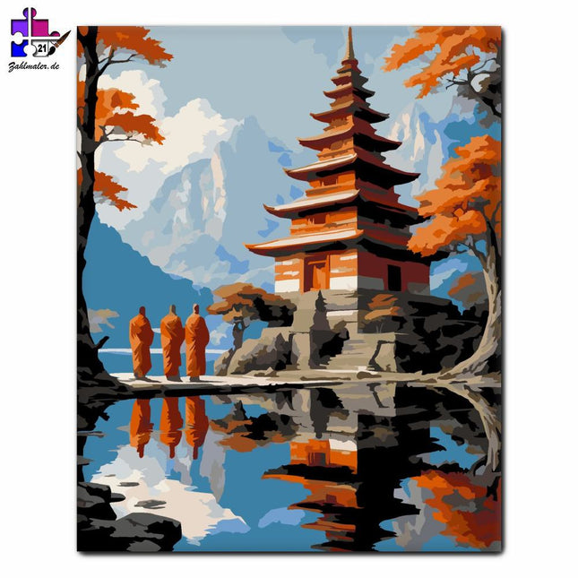 Antike Kirche am Seeufer | Malen nach Zahlen-Zahlmaler.de