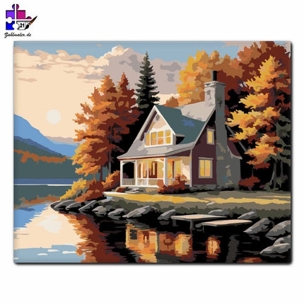 Autumn Lakeside Cottage | Malen nach Zahlen-Zahlmaler.de