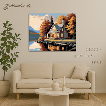 Autumn Lakeside Cottage | Malen nach Zahlen-Zahlmaler.de