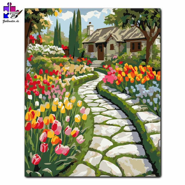 Blumengarten mit Tulpen | Malen nach Zahlen-Zahlmaler.de