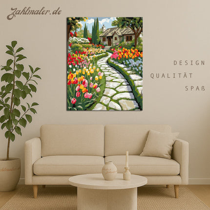 Blumengarten mit Tulpen | Malen nach Zahlen-Zahlmaler.de
