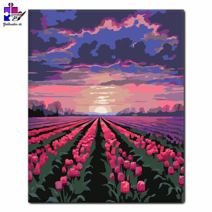 Sonnenuntergang über dem Tulpenfeld | Malen nach Zahlen-Zahlmaler.de