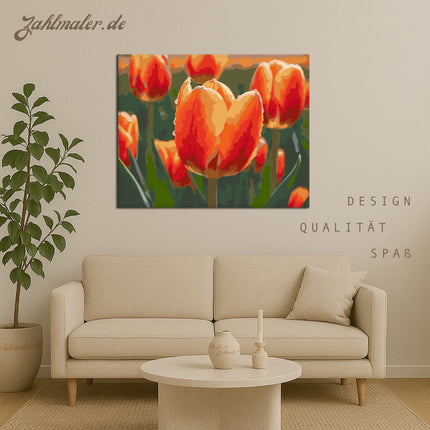 Tautropfen Orange Tulpen | Malen nach Zahlen-Zahlmaler.de