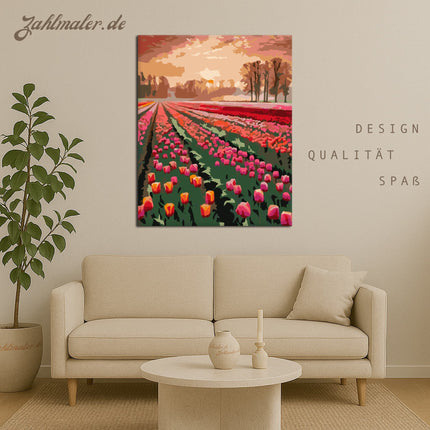 Sonnenaufgang über dem Tulpenfeld | Malen nach Zahlen-Zahlmaler.de