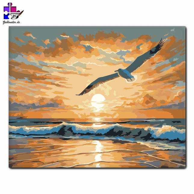 Goldener Sonnenaufgang auf See | Malen nach Zahlen-Zahlmaler.de