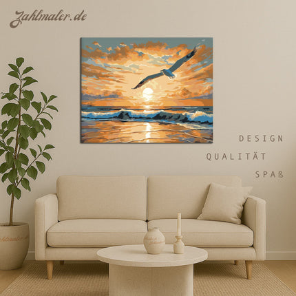 Goldener Sonnenaufgang auf See | Malen nach Zahlen-Zahlmaler.de
