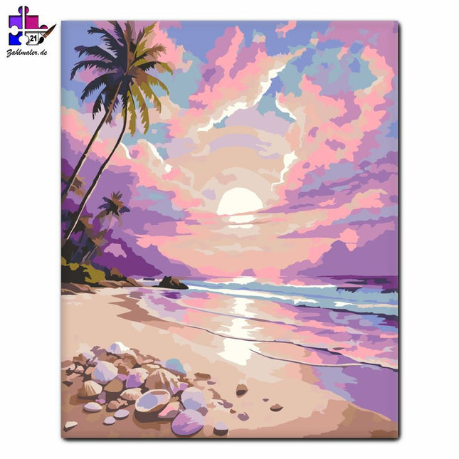 Sonnenaufgang an der tropischen Meeresküste | Malen nach Zahlen-Zahlmaler.de