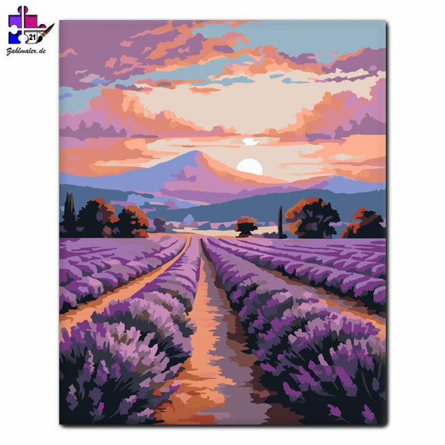 Sonnenuntergang über den Lavendelfeldern | Malen nach Zahlen-Zahlmaler.de