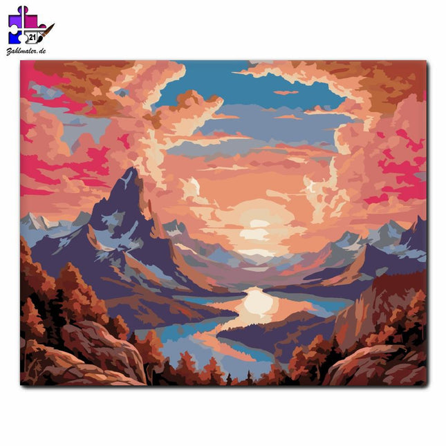Sonnenuntergang über den Bergen | Malen nach Zahlen-Zahlmaler.de