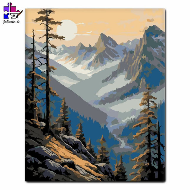 Sonnenaufgang in den Bergen | Malen nach Zahlen-Zahlmaler.de