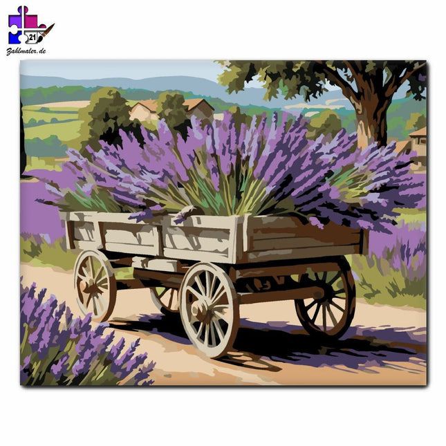 Alte Holzkutsche mit Lavendel | Malen nach Zahlen-Zahlmaler.de