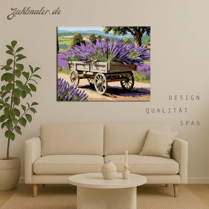 Alte Holzkutsche mit Lavendel | Malen nach Zahlen-Zahlmaler.de