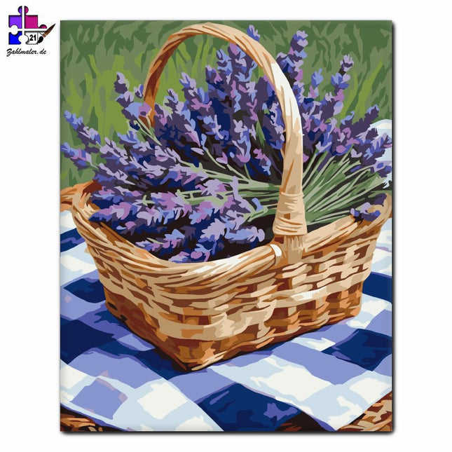 Lavendelsträußchen im Picknickkorb | Malen nach Zahlen-Zahlmaler.de