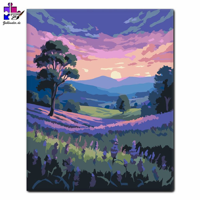 Lavendelfeld in der Abenddämmerung | Malen nach Zahlen-Zahlmaler.de