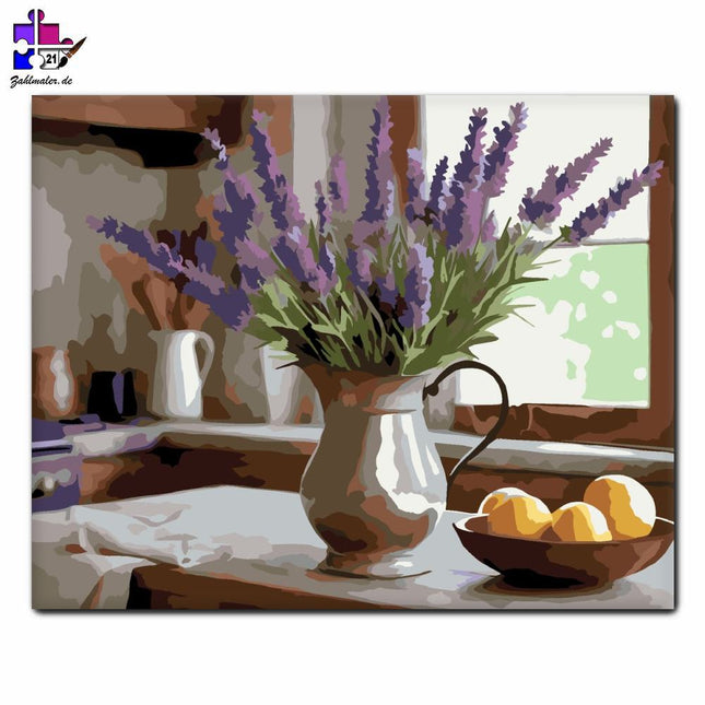 Lavendelstrauß im antiken Krug | Malen nach Zahlen-Zahlmaler.de