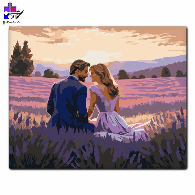Romantisches Pärchen im Lavendelfeld | Malen nach Zahlen-Zahlmaler.de