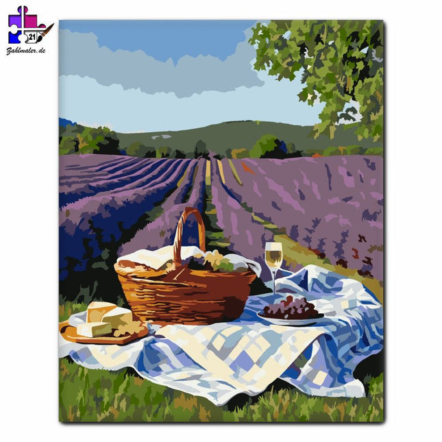 Romantisches Picknick im Lavendelfeld | Malen nach Zahlen-Zahlmaler.de