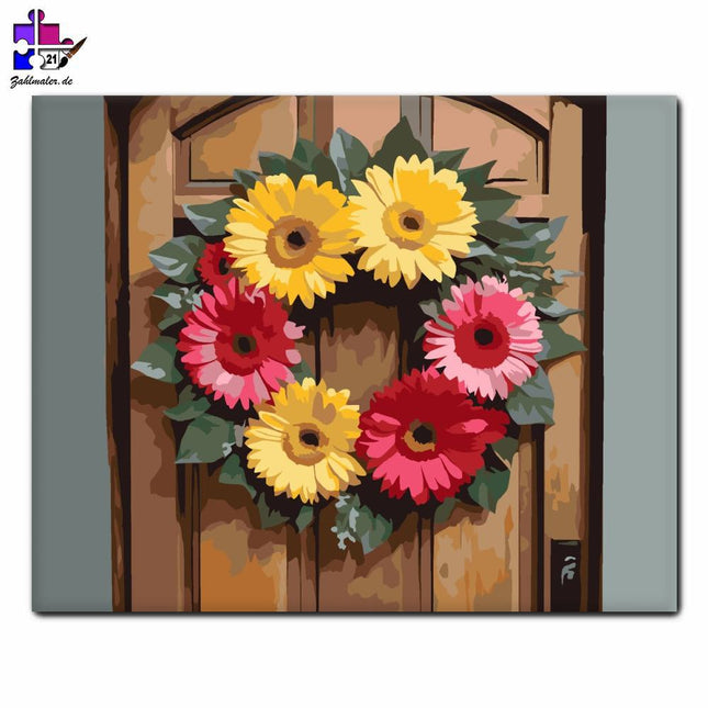 Bunter Gerbera-Kranz | Malen nach Zahlen-Zahlmaler.de