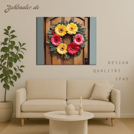 Bunter Gerbera-Kranz | Malen nach Zahlen-Zahlmaler.de