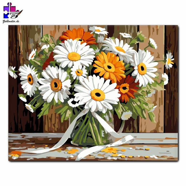 Margareten und Gerbera-Sträuße | Malen nach Zahlen-Zahlmaler.de