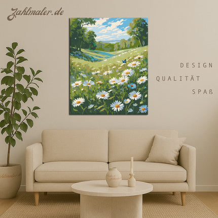 Wildblumen-Gänseblümchen-Feld | Malen nach Zahlen-Zahlmaler.de