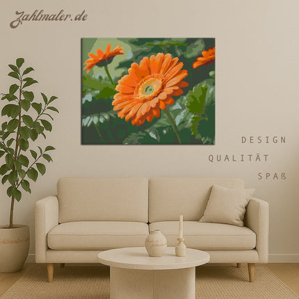 Orange Gerbera mit Marienkäfer | Malen nach Zahlen-Zahlmaler.de
