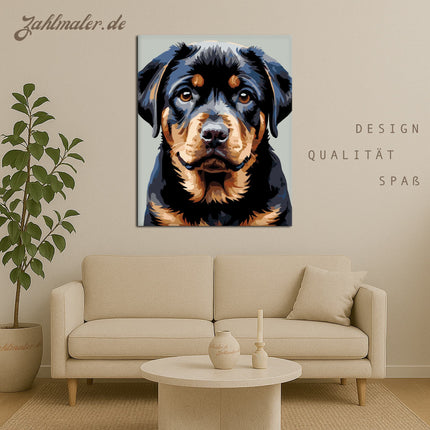 Rottweiler Welpe Nahaufnahme | Malen nach Zahlen-Zahlmaler.de