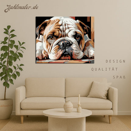 Bulldoggenwelpe ruhend Nahaufnahme | Malen nach Zahlen-Zahlmaler.de
