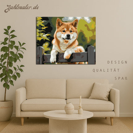 Shiba Inu auf dem Zaun | Malen nach Zahlen-Zahlmaler.de