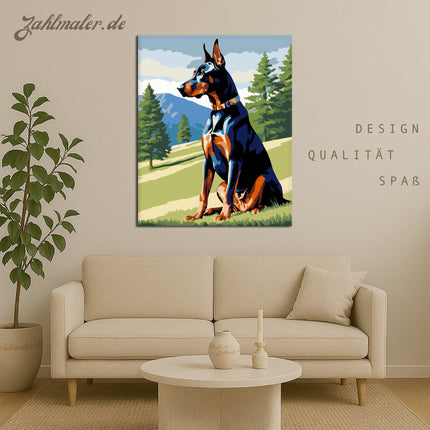 Dobermann Pinscher auf der Hügelkuppe | Malen nach Zahlen-Zahlmaler.de