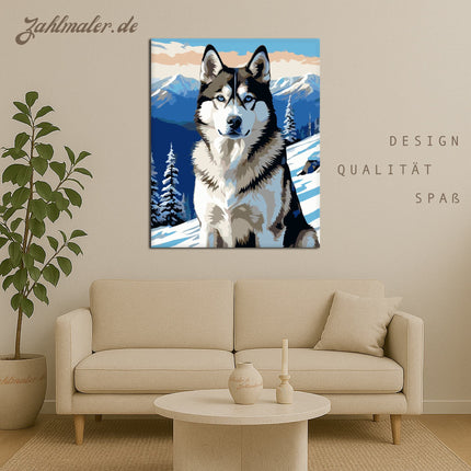 Siberian Husky auf dem Berggipfel | Malen nach Zahlen-Zahlmaler.de