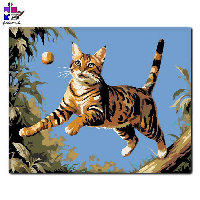 Springende Bengalkatze | Malen nach Zahlen-Zahlmaler.de