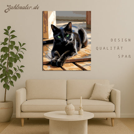 Faulenzende schwarze Katze | Malen nach Zahlen-Zahlmaler.de