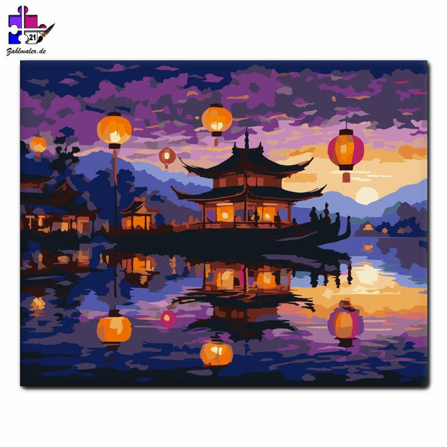 Laternenfest bei Sonnenuntergang | Malen nach Zahlen-Zahlmaler.de