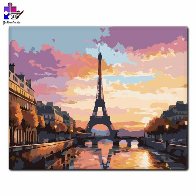 Sonnenaufgang über dem Eiffelturm | Malen nach Zahlen-Zahlmaler.de