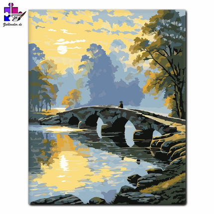 Nebliger Sonnenaufgang über der Steinernen Brücke | Malen nach Zahlen-Zahlmaler.de