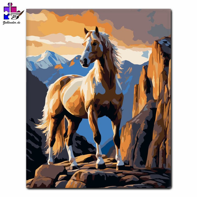 Palomino Pferd in den Bergen | Malen nach Zahlen-Zahlmaler.de