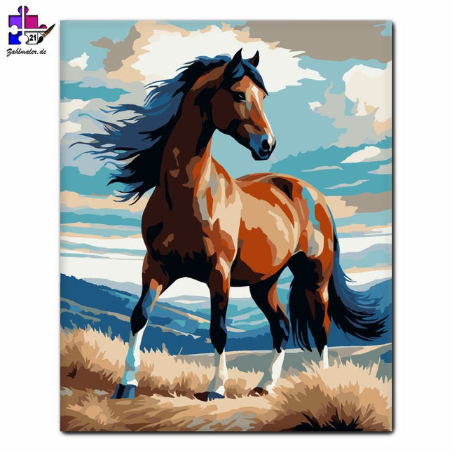 Pej Hengst auf der Bergkuppe | Malen nach Zahlen-Zahlmaler.de