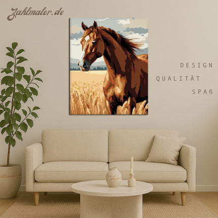 Chestnut Brown Horse im Weizenfeld | Malen nach Zahlen-Zahlmaler.de