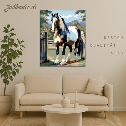 Gypsy Vanner Pferd am Zaun | Malen nach Zahlen-Zahlmaler.de