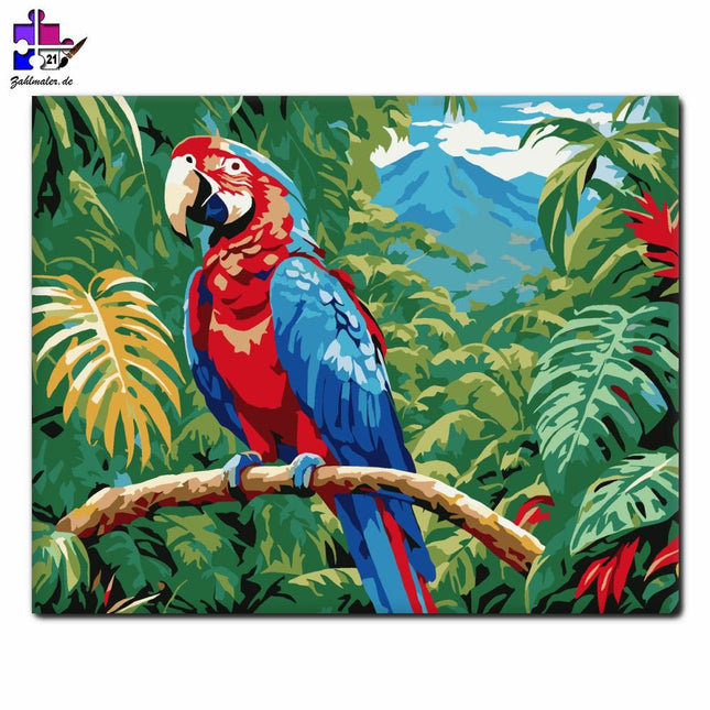 Arapapagei im Dschungel | Malen nach Zahlen-Zahlmaler.de