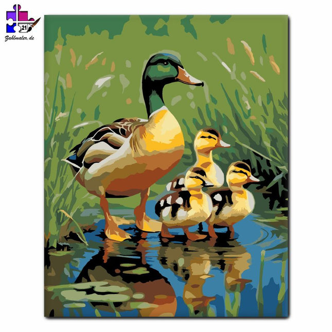 Entenfamilie auf dem See | Malen nach Zahlen-Zahlmaler.de