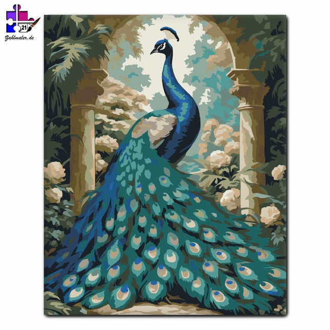 Pfau im Sommergarten | Malen nach Zahlen-Zahlmaler.de