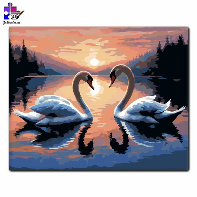 Schwäne bei Sonnenuntergang | Malen nach Zahlen-Zahlmaler.de