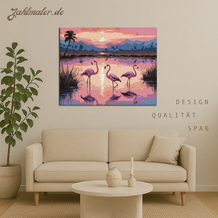 Flamingos im Sonnenaufgang | Malen nach Zahlen-Zahlmaler.de