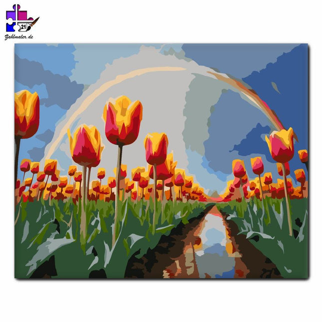 Regenbogen Frühling Tulpengarten | Malen nach Zahlen-Zahlmaler.de