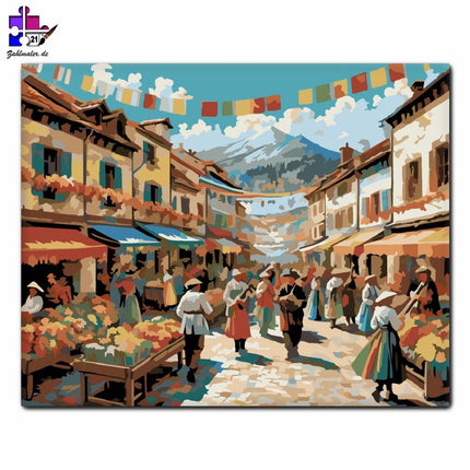 Frühlingsfest auf dem Stadtplatz | Malen nach Zahlen-Zahlmaler.de