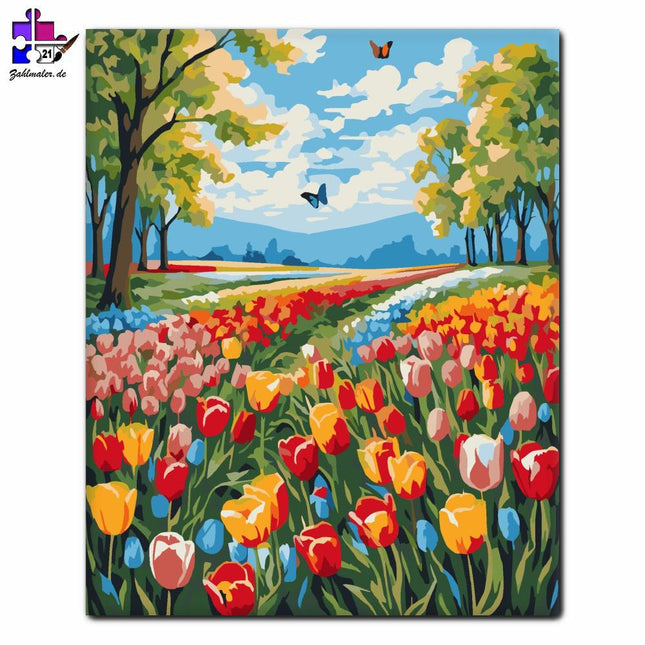 Frühlingstulpenfeld | Malen nach Zahlen-Zahlmaler.de